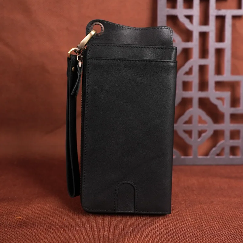 Leather Clutch Bag Long Wallet Men's Zipper Bag Multi-card Bag Large Capacity Multi-functional Casual Mobile Phone Bag