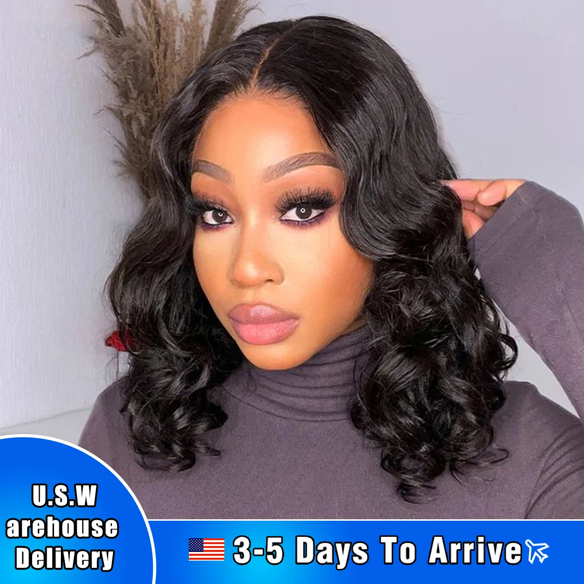 Layered Cut Short Bob Wigs Human Hair Pre Cut 5x5 HD Lace Closure Wig Glueless Wig Pre Plucked Side Parted Natural Black