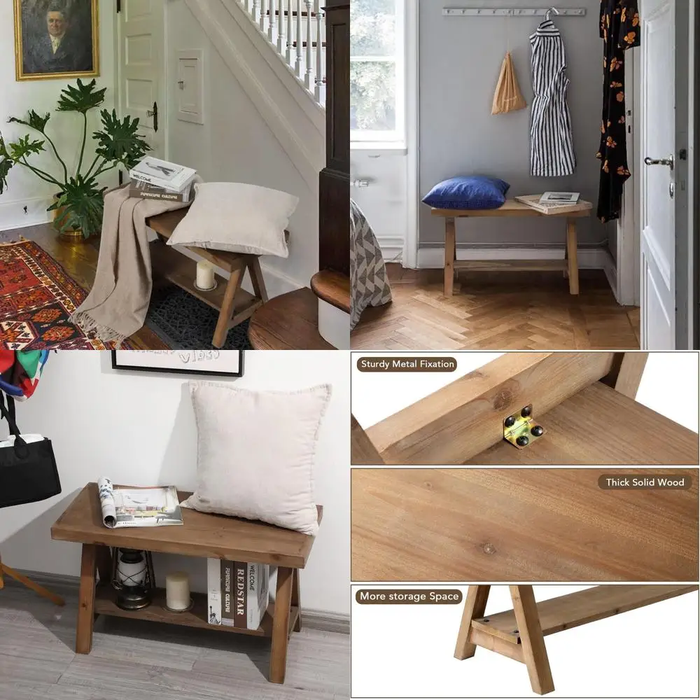 

Скамья из массива дерева в деревенском стиле, 30 дюймов, в стиле фермерского дома, с местом для хранения, для прихожей, гостиной и столовой, натуральная отделка