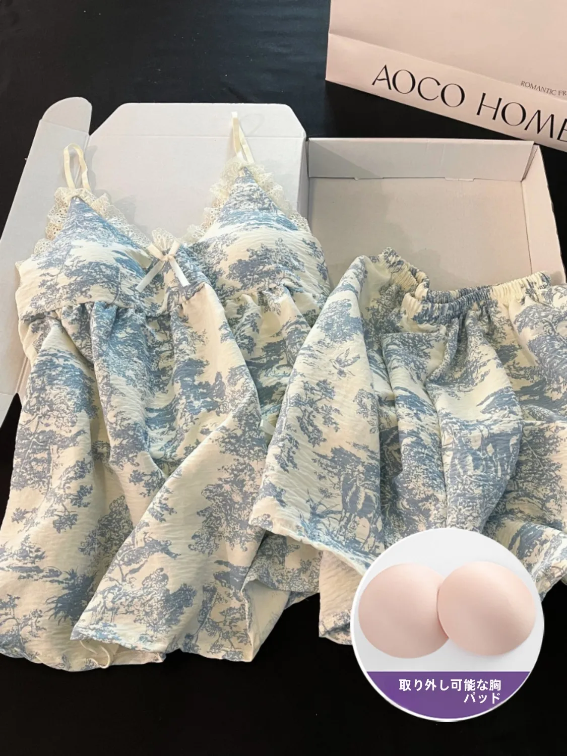 

Women's Summer Cloud Cotton Spwear Set with Chest Pad Cool Feeling Home Clothes Blue V-ne ort Sve Svel