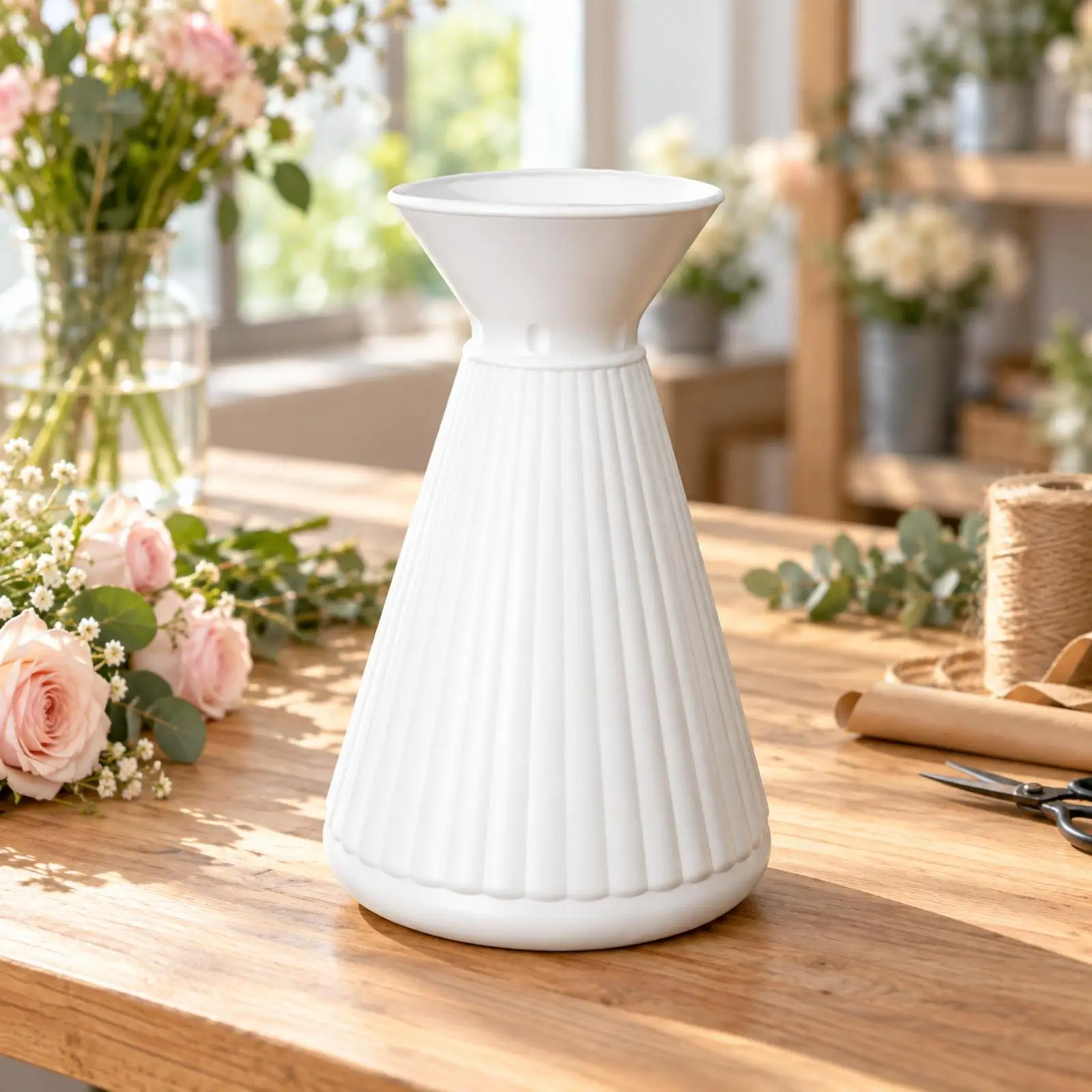 4 Pieces Plastic Flower Vase Sturdy Ribbed Plastic Vase Modern for Shop Displays