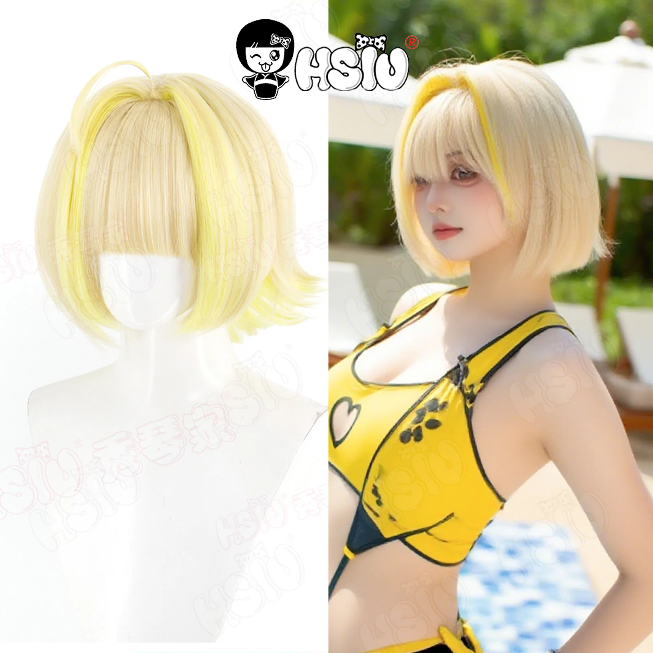 

Парик для косплея Eli HSIU 30 см, бежевый микс, блондинка, короткие волосы, термостойкие парики + шапочка для парика, игра NIKKE, богиня победы, Эли, косплей