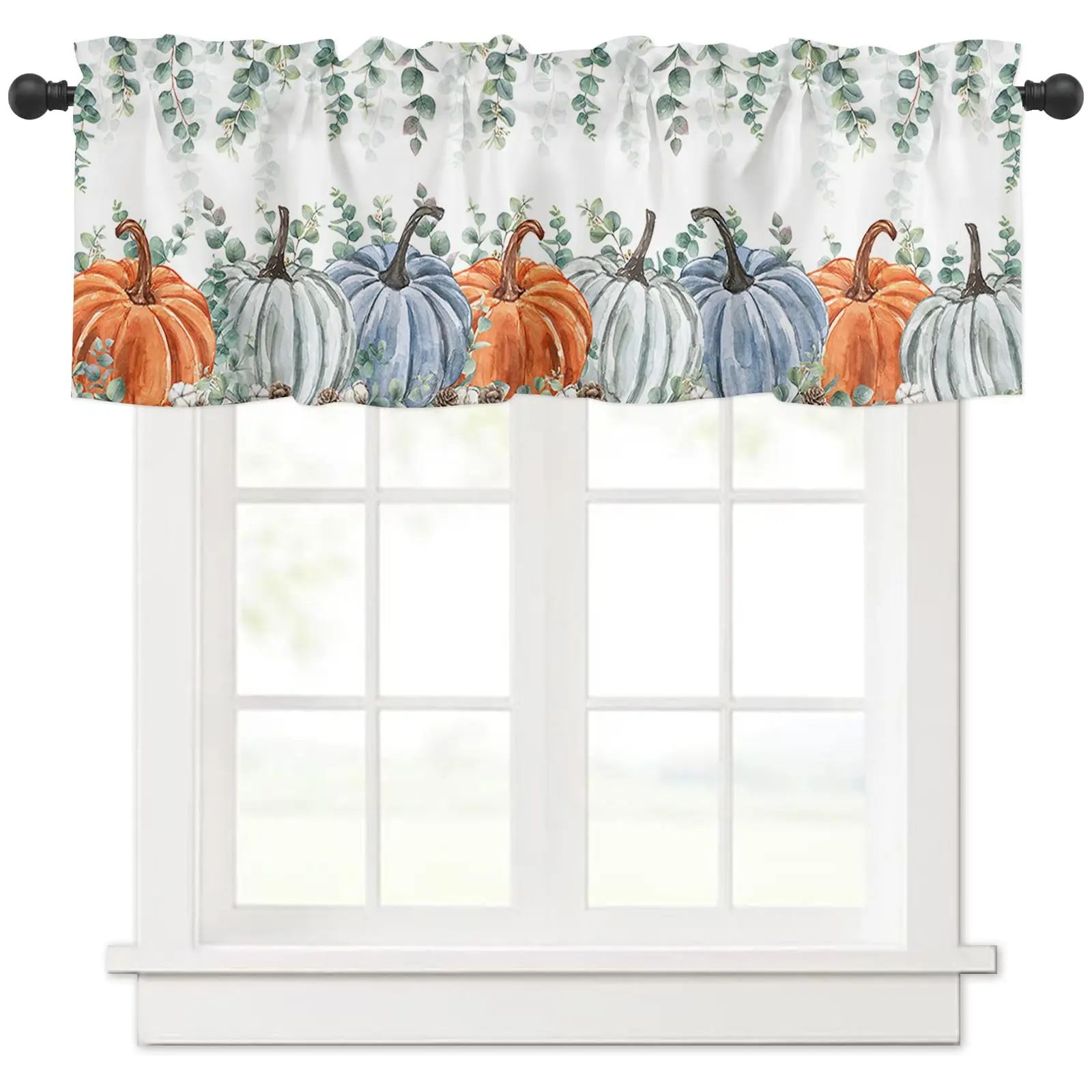 

Thanksgiving Pumpkins Décor Valances for Windows, Autumn Maple Leaf Harvest Rustic Rod Pocket Short Window Valances Curtains