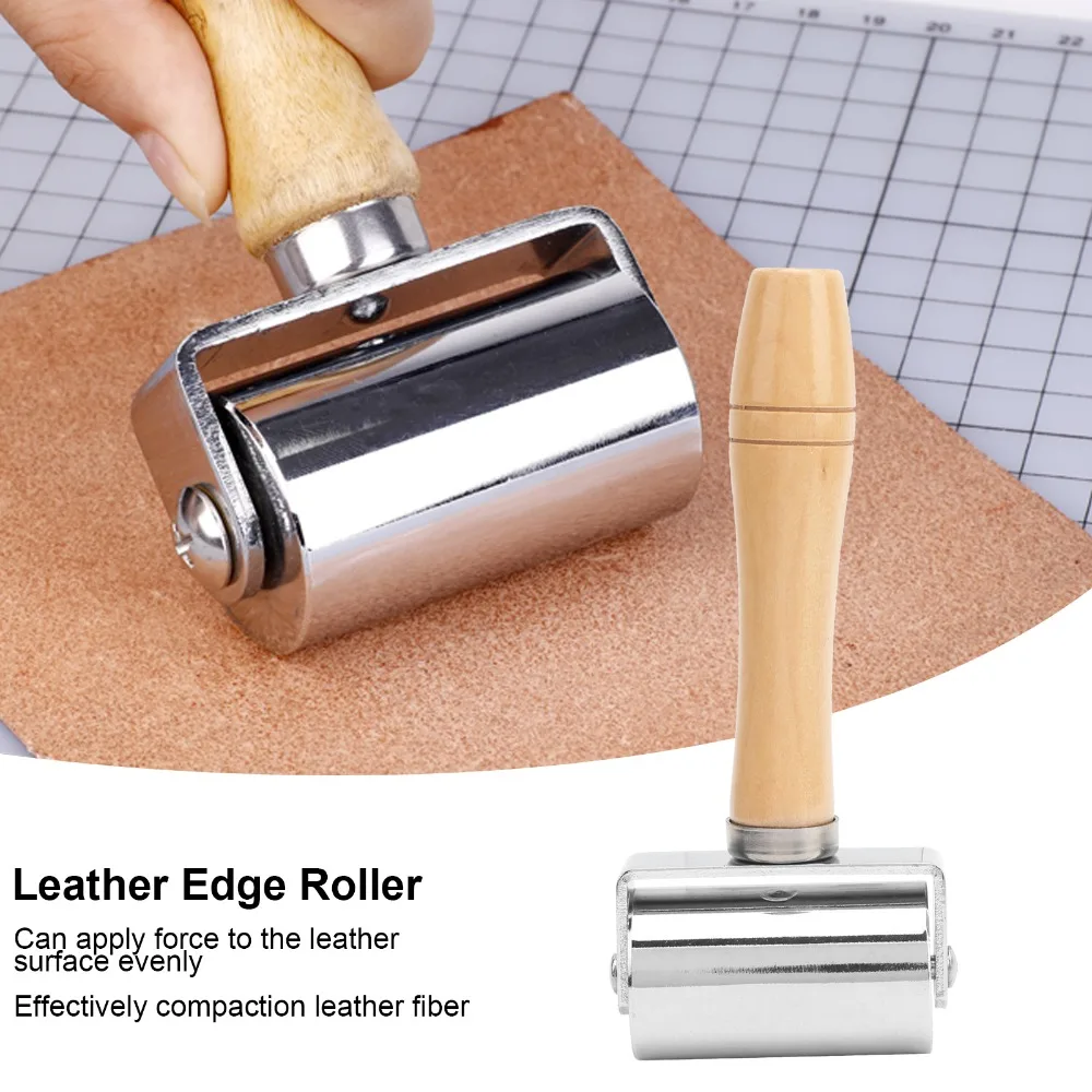 60mm Roller Width Leather Edge Roller Iron Roller Wooden Handle Leather Seam Roller Leather Laminating Tool Leather Working