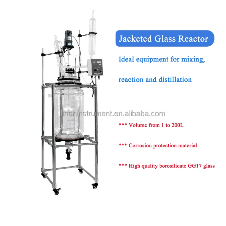 10 20 30L Jacketed Borosilicate Glass Chemical Mixing Reactors Vacuum Distillation Reactor 50l Glass Reactor