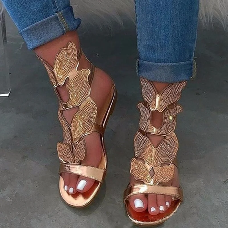 2024 Summer Fashion Sandals for Women Plus Size Butterfly Crystal Gladiator Sandals Comfortable Open Toe Shoes Woman Sandalias