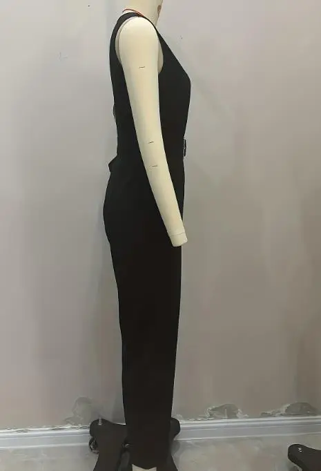 

New Women's Commuting Fashion Knitted Cross Collar One-Piece Pants with Belt Temperament Summer Female Elegant Jumpsuits