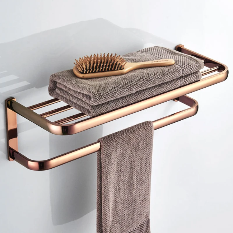 Brass Towel Racks Electroplating Rose Gold Towel Bar Bath Towel Rack Perforated Installation Bathroom Decorative Accessories