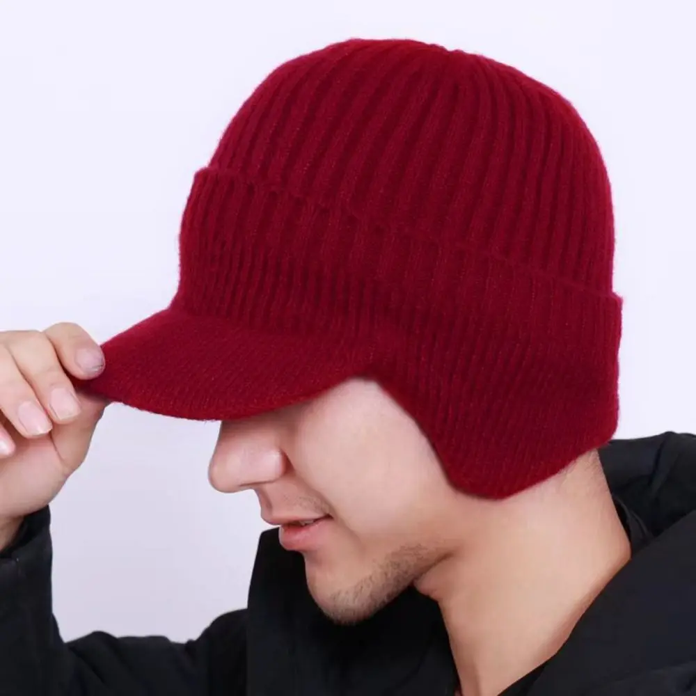Newsboy Hats Thickened Ear Protector Cap Warm Windproof Baseball Knitted Cap Coldproof Solid Color Knitted Peaked Hat Winter