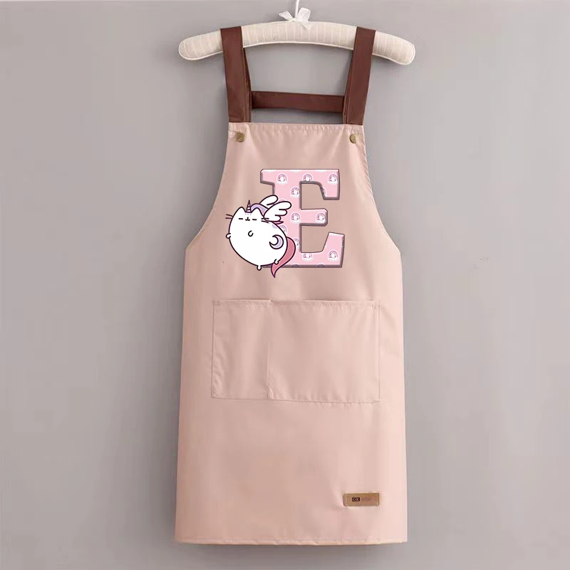 Pusheen Kitchen Apron Anime Fat Cats Printed Letter Waterproof Ladies Men Home Aprons Wipeable Baking BBQ Restaurant Aprons Gift