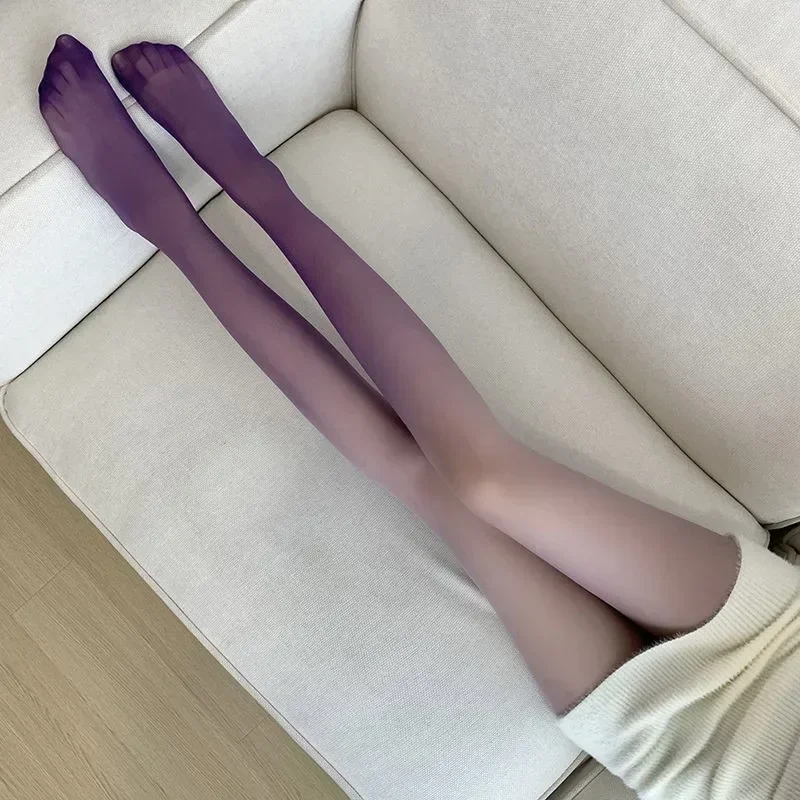 Women Pantyhose Gradient Contrast Color Skinny Thin Breathable Candy Color Cosplay Long Stockings Tights