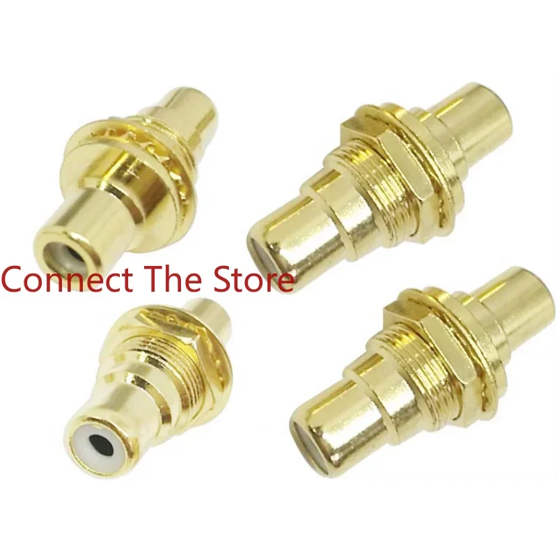 2PCS High-grade RCA Female To  With Nut Gasket Gold-plated Lotus    Adapte All-copper  StraightHead