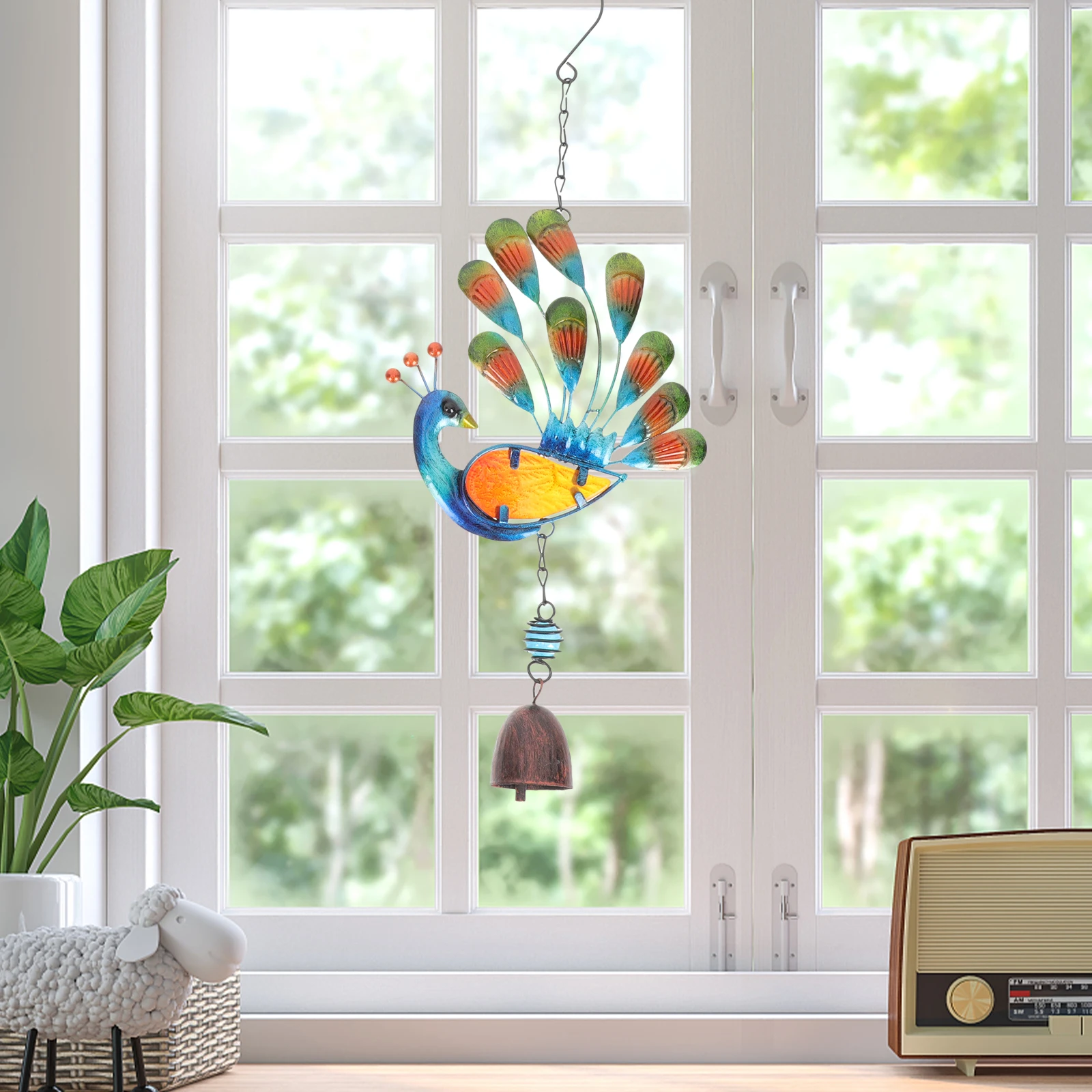 

2Pcs Wind Chime Pendants Peacock Pattern Colorful Glass Hanging Bells for Garden Home Living Room Coffee Shop Wall Decor