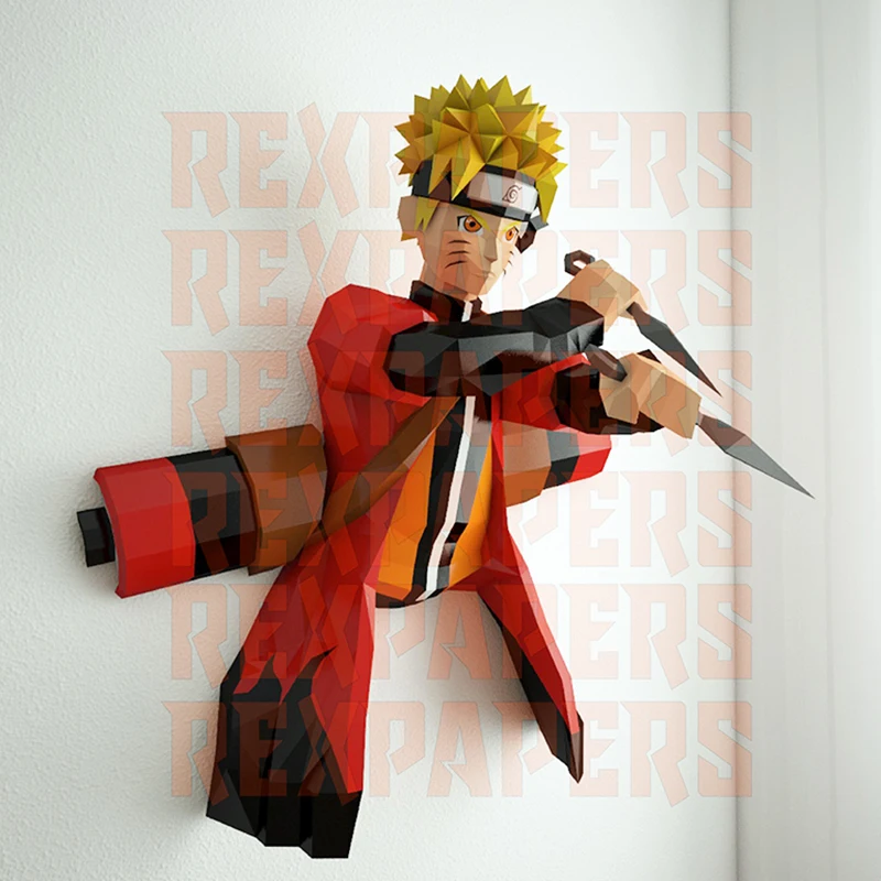 Anime Jepang Model kertas Ninja dekorasi rumah dinding Papercraft 3D DIY mainan kreatif patung poli rendah