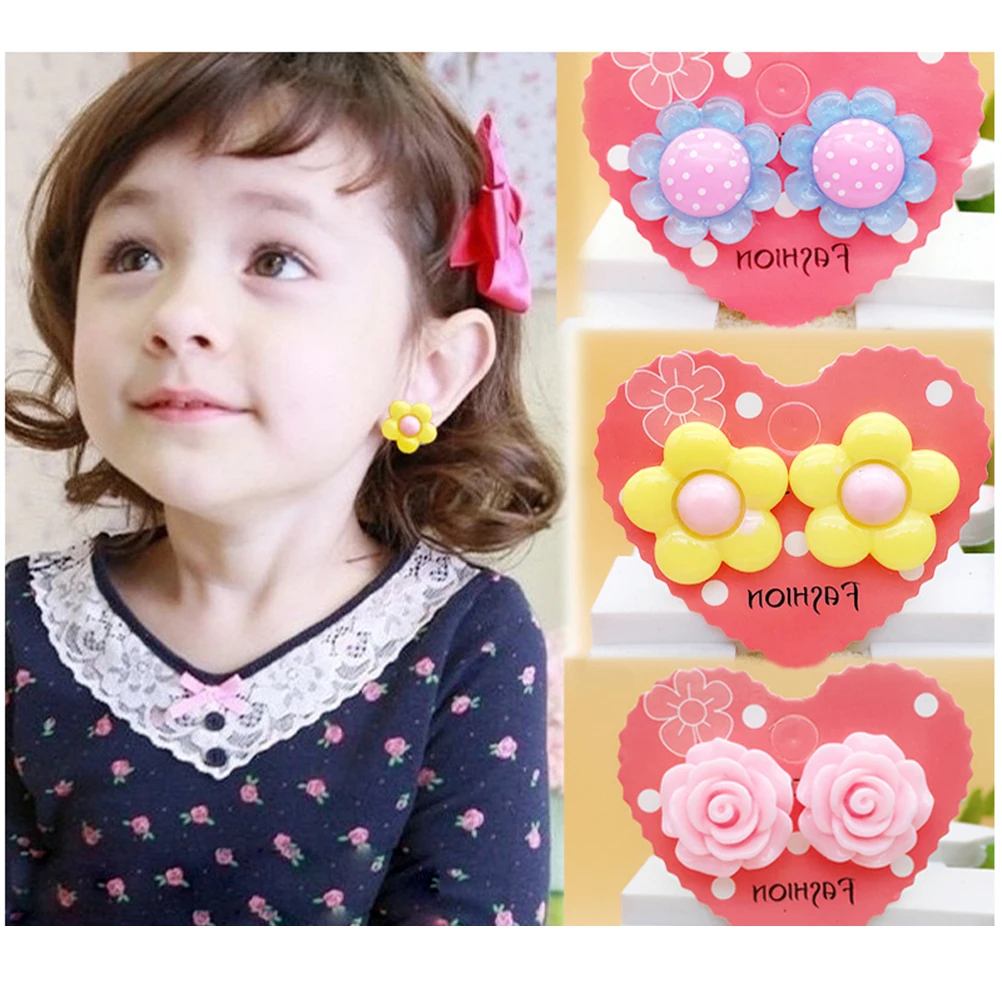 

5 Pairs Non Piercing Earrings Cute Flower Ear Clips for Kids Bright Color Durable Design Accessories Teen Girls