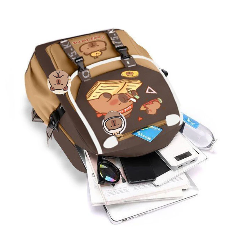 Kawaii Capybara أنيق الكاكي طفل على ظهره حقيبة مدرسية عارضة Daypack المراهقين صبي فتاة حقيبة كتف الأطفال المدرسية على ظهره #3