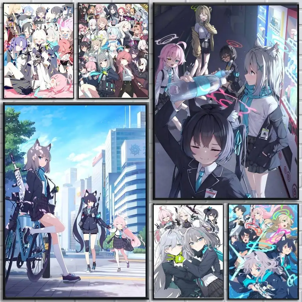 Anime Game Blue Archive posters Self-adhesive Paper Print Home Living Room Bedroom Entrance Bar Cafe Art