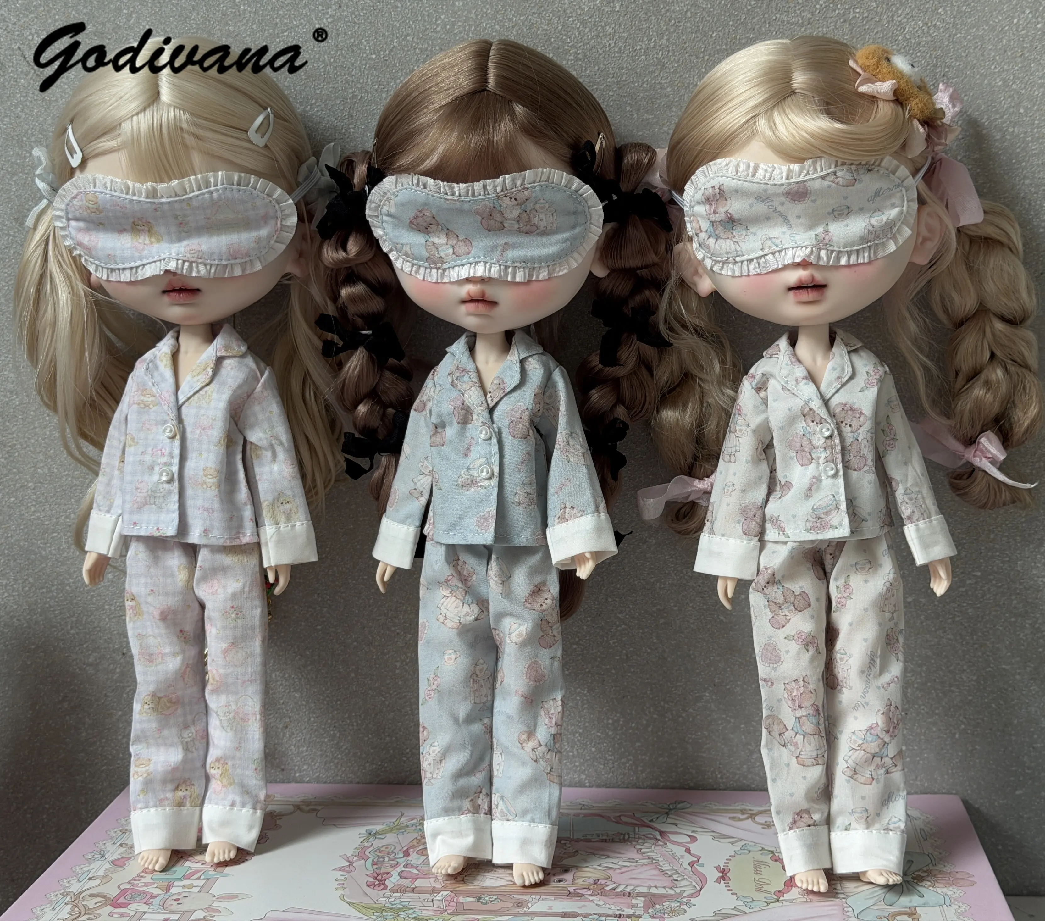 spot-blythe-ob24-bjd-doll-clothes-long-sleeved-floral-print-pajamas-three-pieces-set-with-eye-mask-19-joint-can-wear-for-azone