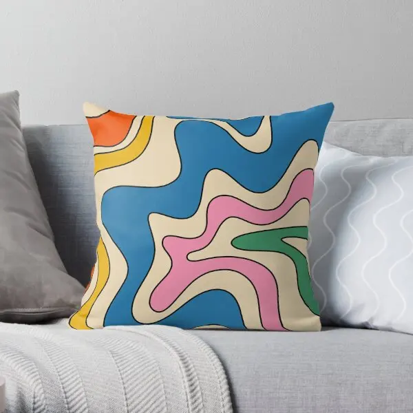 

Retro Liquid Swirl Colorful Lined Groovy Printing Throw Pillow Cover Square Comfort Fashion Pillows not include One Side