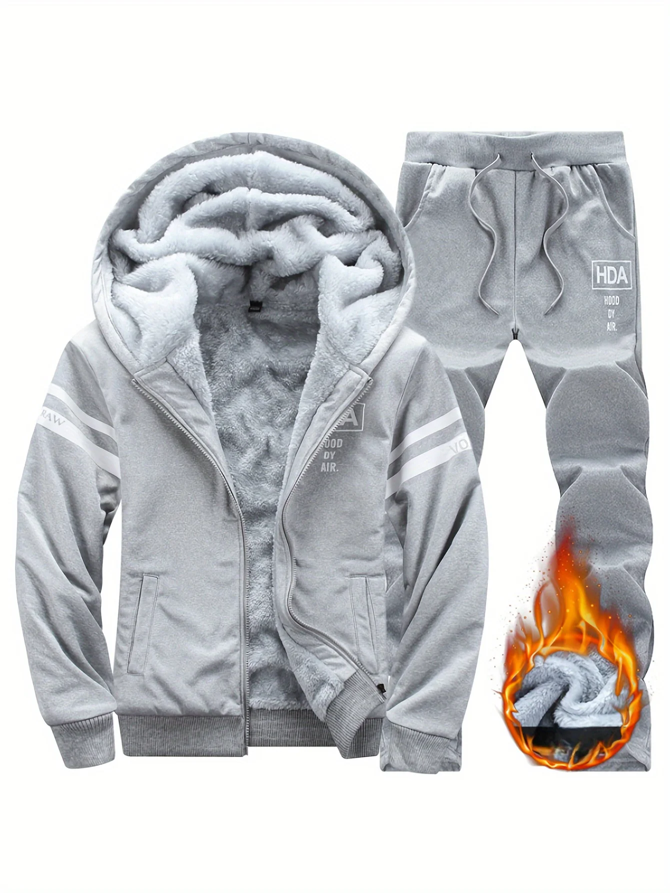 

Cross border exclusive men's autumn and winter sports and leisure suit set with fleece hoodie, men's autumn and winter thick ove