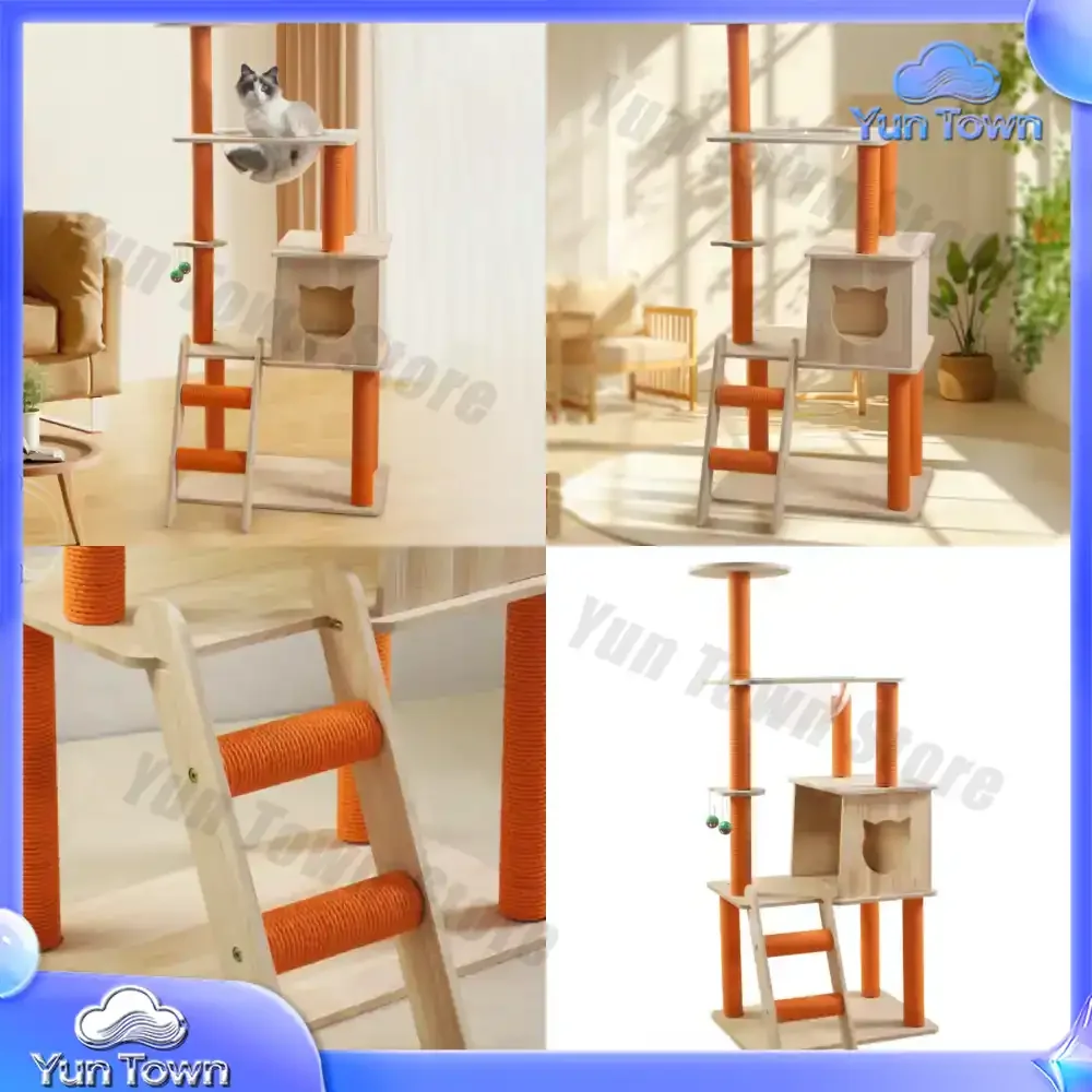Cat Climbing Frame Solid Wood Framespace Bed Cat Tree Integrated Cat Scratcher