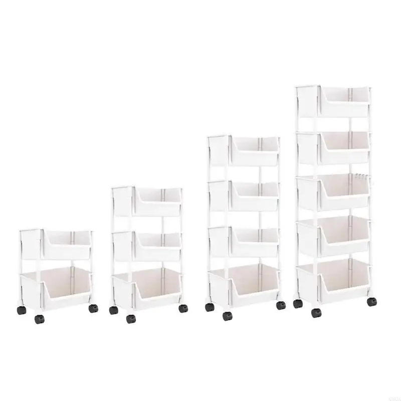 Q9QA Multi Purpose Narrow Storage Shelf Space Efficient Movable Shelving Unit Multi Layer Holder with Brakes for Dorms