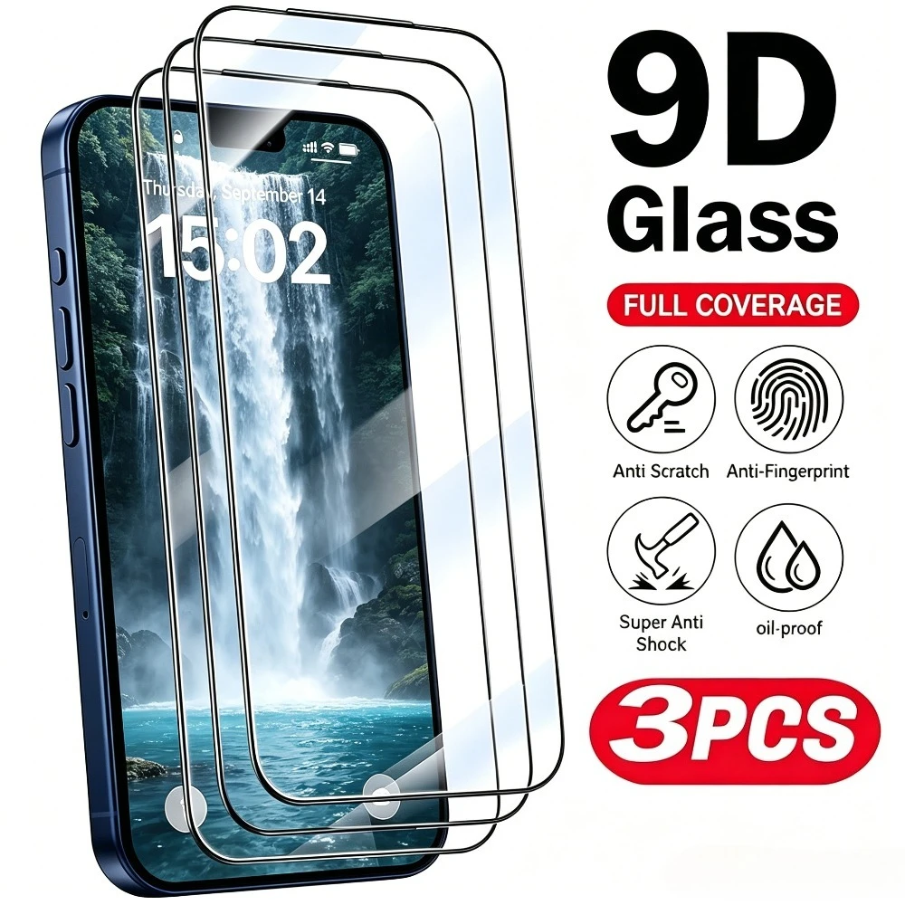 

3Pcs Full Cover HD Screen Protector for iPhone17/16/15/14/Pro Max/Air/17e/16e/Tempered Glass for iPhone 13/12/11/Pro/15/14/Plus