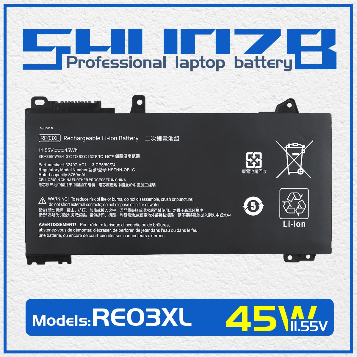 

SHUOZB RE03XL Laptop Battery for HP ProBook 430 440 445 450 455 G6 G7 Series HSTNN-UB7R HSTNN-OB1C L32407-AC1 L32407-541 11.55V