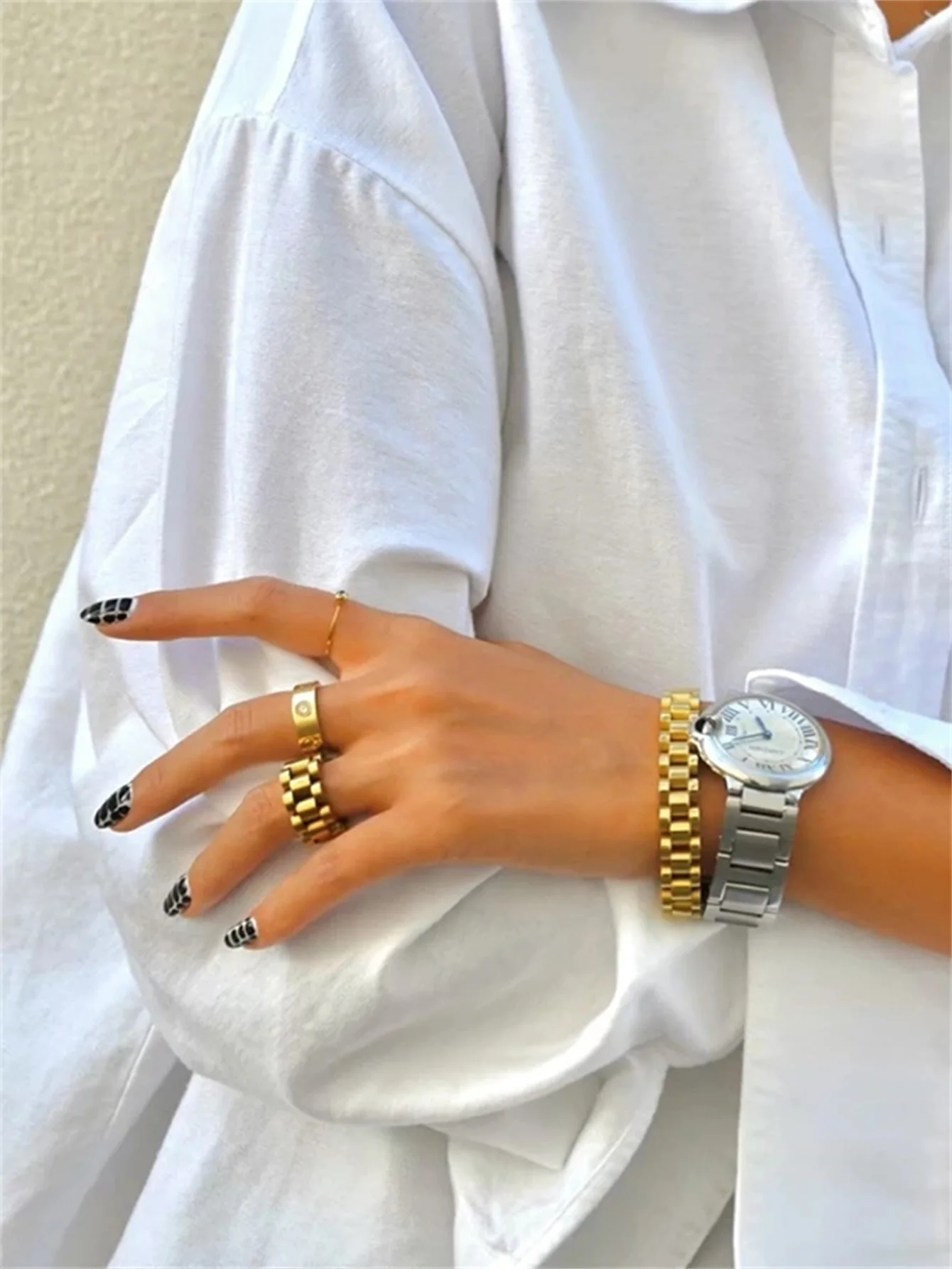 Peri\'sbox Solid Gold Pvd Plated Bold Wide Thick Ring for Women Chunky Link Chain Stainless Steel Strap Finger Rings Jewelry