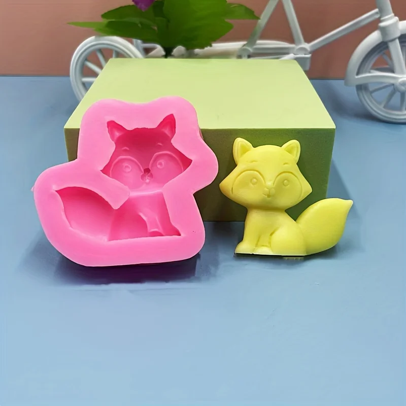 1 piece, silicone cake mold animal series chocolate flip candy cartoon cute fox animal mold baking drip glue