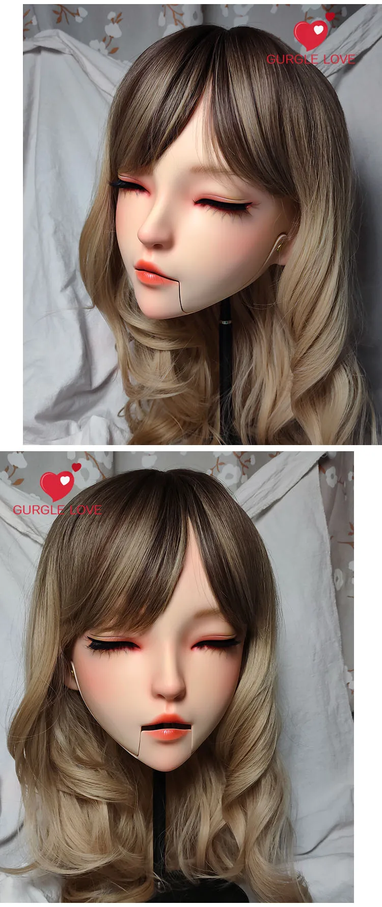 Female Girl Resin Half Head Move Mouth Kigurumi BJD Eyes Crossdress Cosplay Japanese Lolita Doll Mask