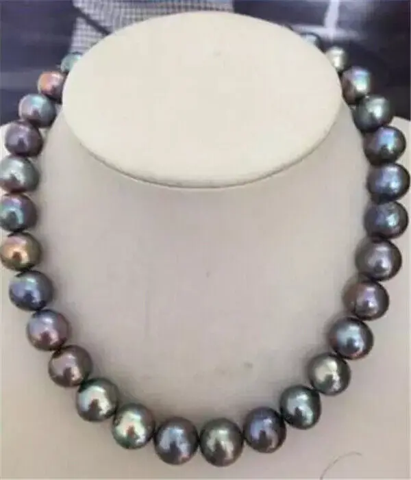 

HUGE PERFECT 10-11 mm TAHITIAN BLACK RED GREEN PEARL NECKLACE 18"