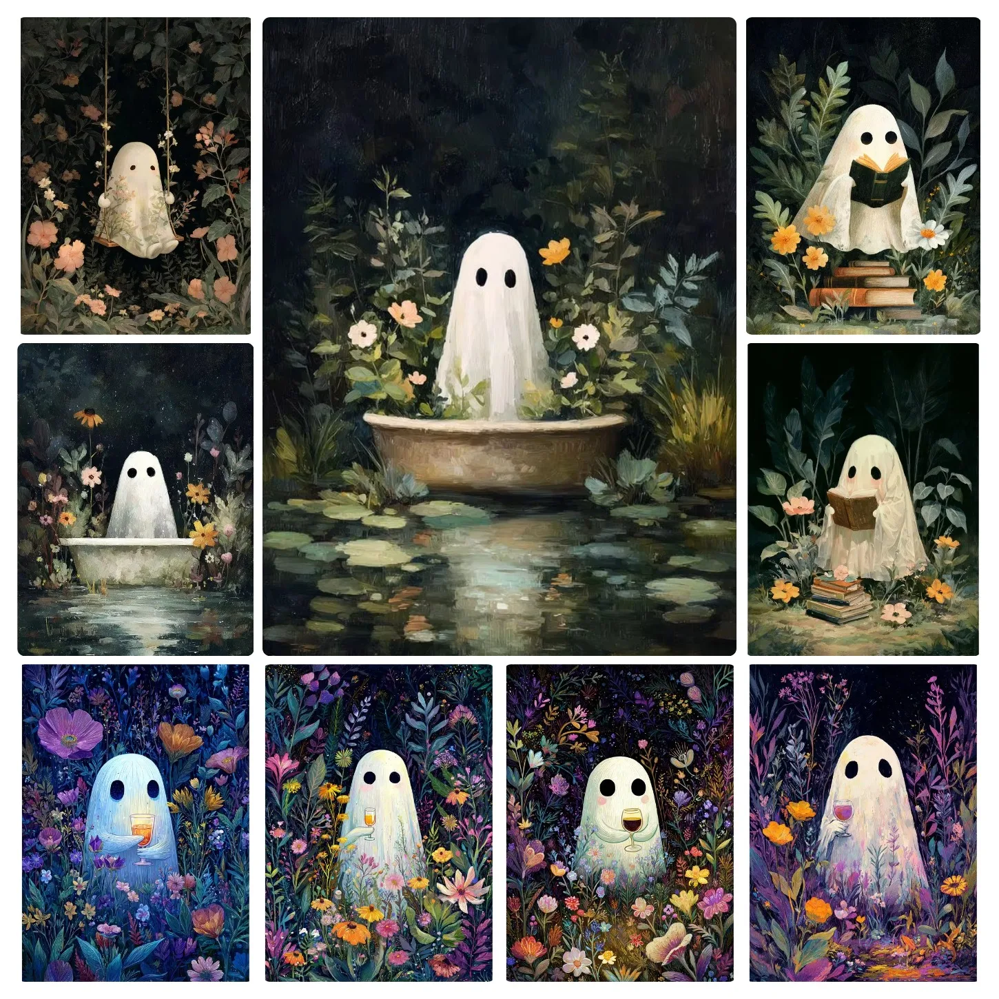500/1000/1200/2000 PCS Puzzles for Cute Ghost Garden Jigsaw Puzzles Brain Challenge Game Halloween Gift Home Decor