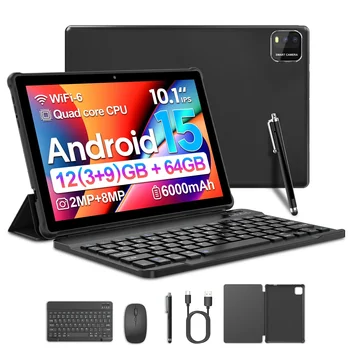 BAKEN 10" Android 15 Tablet – Quad-Core, 12GB RAM (3GB + 9GB Virtual), 64GB, 5G WiFi, Dual Cameras