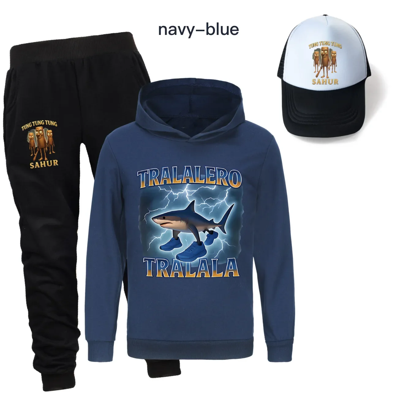 Italian Brainrot Funny Shark Clothes Kids  Tung Tung Tung Sahur Hoodie Pants 2pcs Sets Girls Outfits Boys Long Sleeve Tracksuits
