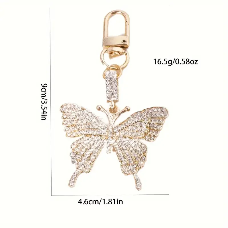 Porte-clés papillon en biscuits brillant, porte-clés en alliage animal mignon, breloque pour sac à dos, pendentif clé de voiture, 1PC