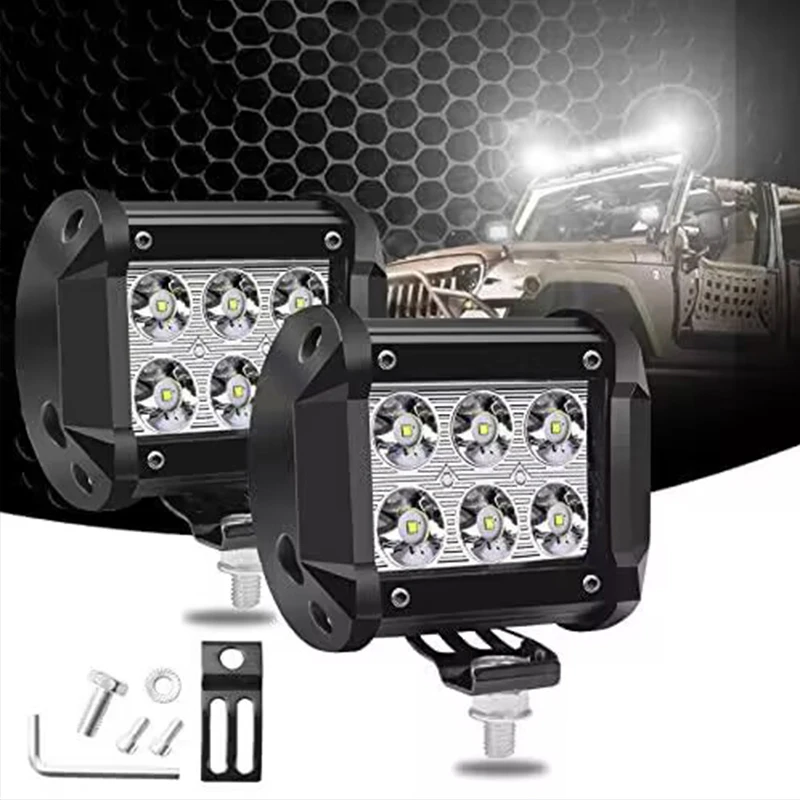 

2Pcs 4 Inch Car Flood Led Work Light Bar 18W White Driving Fog Lights for Jeep Motorcycle Tractor Off Road 4x4 Truck SUV ATV