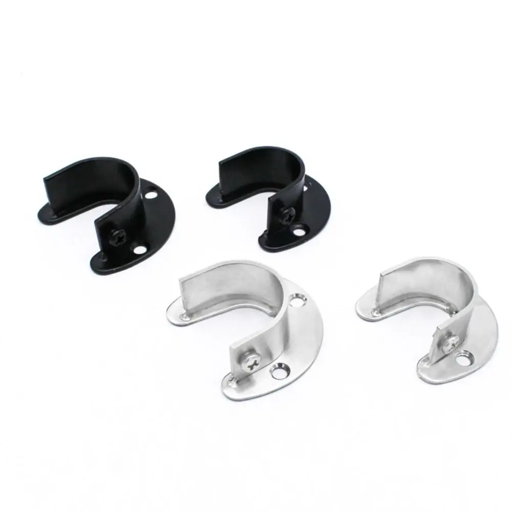 1PC Stainless Steel Flange Seat Tube Hook Fixed Wardrobe Hanger Rod Rod Support Curtain Rod Hook Hardware Accessories