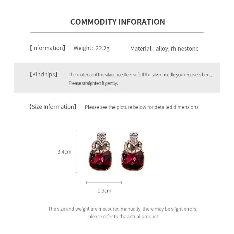 Purple Inlaid Rhinestone Square Geometric Earrings for Women European and American Light Luxury Temperament Wedding  Jewelry