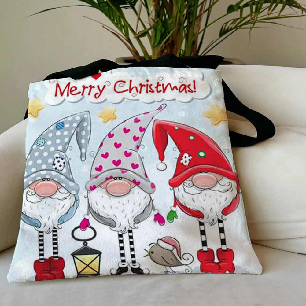 4 ชิ้นคริสต์มาสกระเป๋าผ้าลินินความจุขนาดใหญ่
