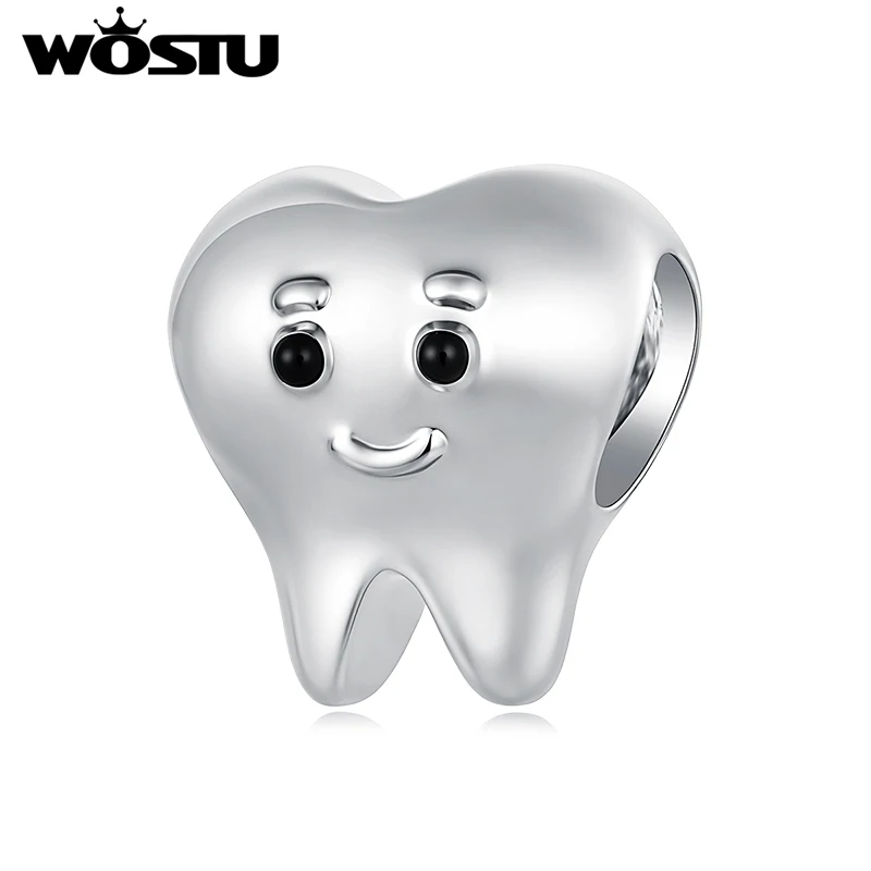 WOSTU Platinum Plated Tooth Charms Beads Fit Charm Bracelets Original Wholesale Jewelry Gift