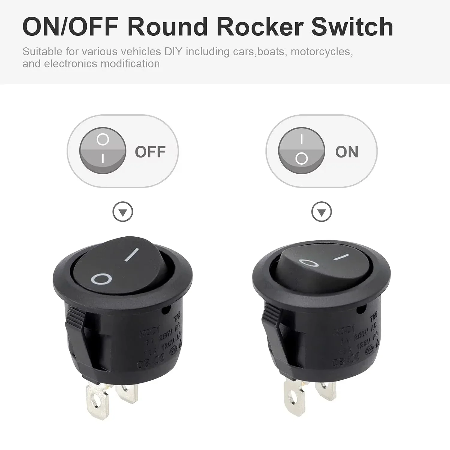 10Pcs Black Mini Round Rocker Toggle Switch On Off 2 Pin 3A 250V 6A 125V 15mm Circle for RV Car Truck Boat DIY Electrical Parts