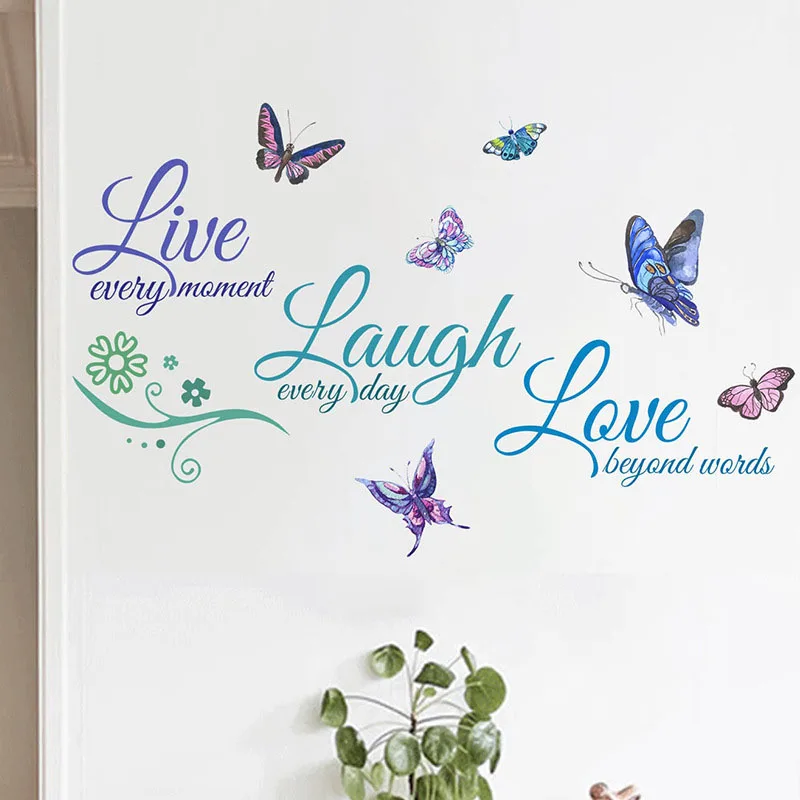 `Live Laugh Love Quote Wall Sticker Colorful Butterfly Floral Vinyl Decal For Living Room Bedroom Home Wall Art Mural Decor`