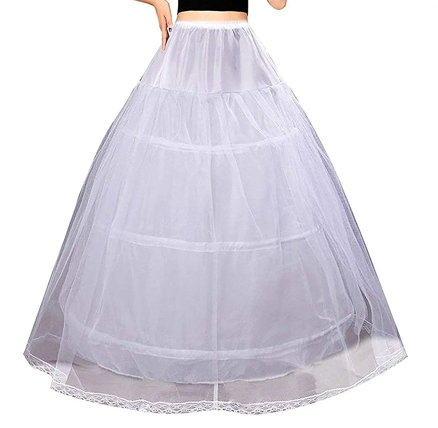 Women Crinoline Petticoat 3 Hoops Skirt Elastic Half Slip A Line Underskirt for Wedding Ball Gown Bridal Dress