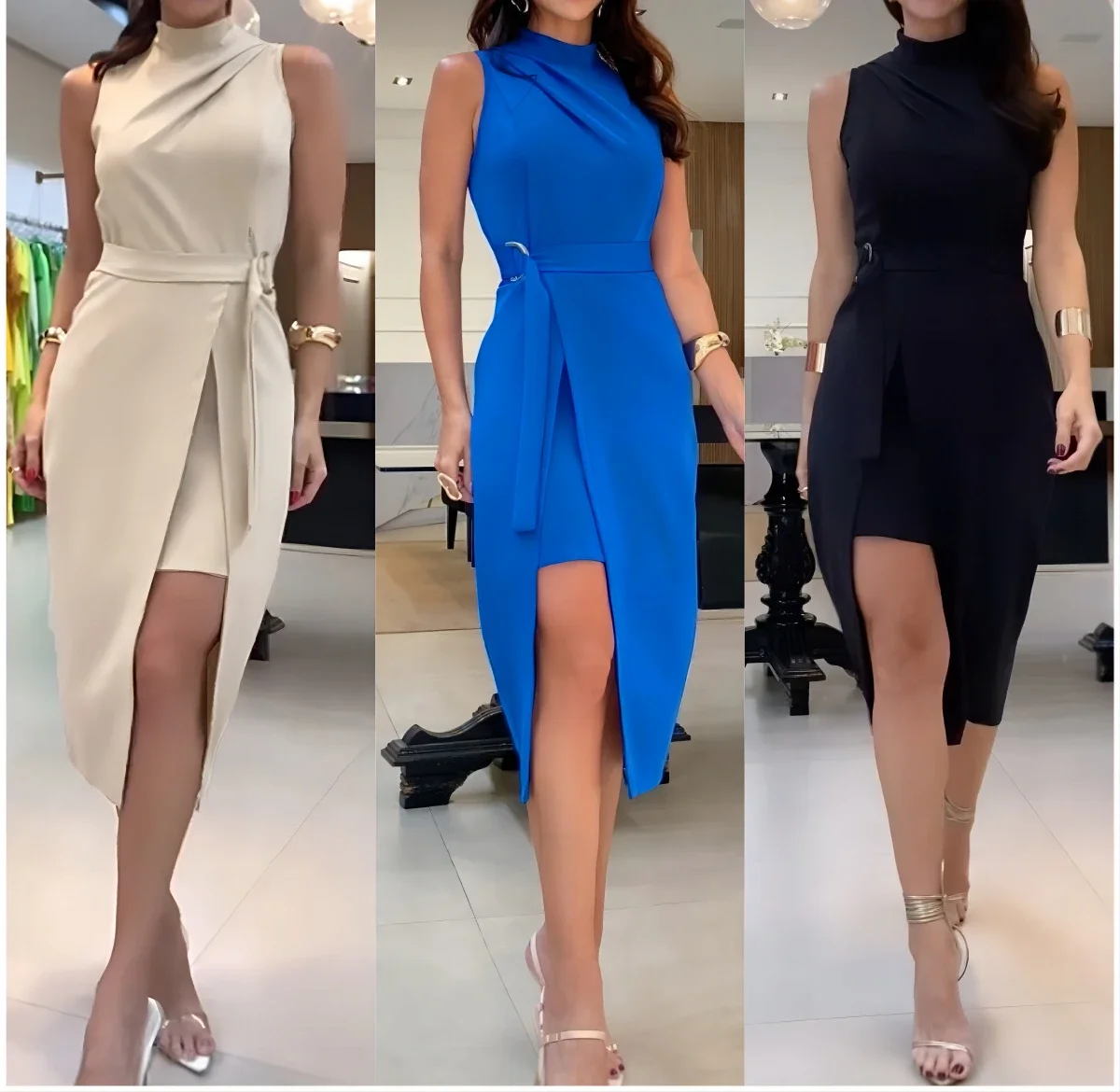 Cute Summer Dress for Woman Streetwear Belt Style Fresh and Sweet Women\'s Pullover Round Neck Dresses 2024 Spring and Autumn