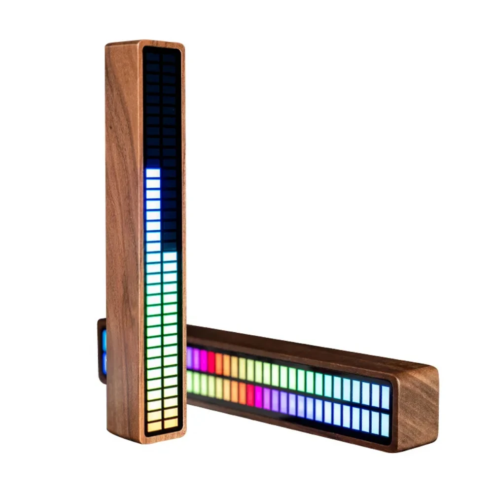 LED RGB Car Atmosphere Audio Level Indicator,Solid Wood, Bluetooth, Voice Control, Pickup Rhythm Lights, Music Spectrum, Decor