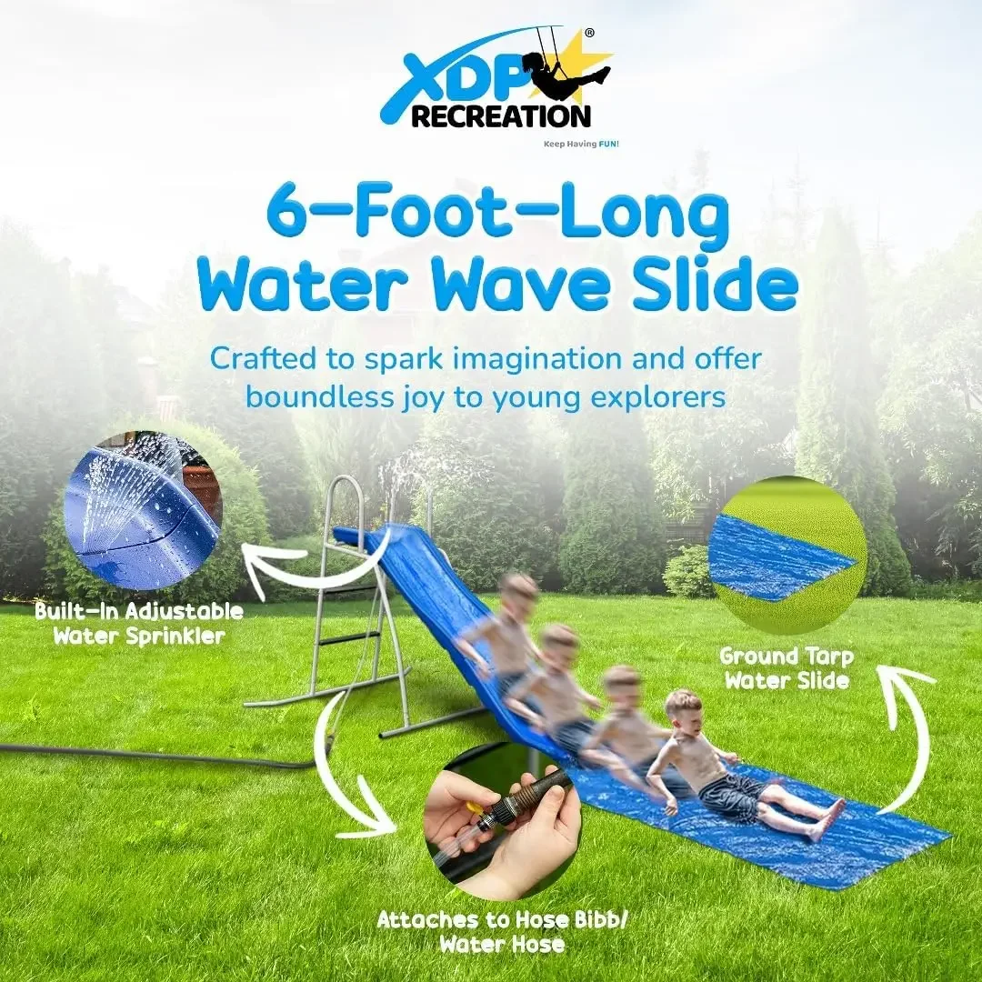 Foot Water Wave Slide with Built In Adjustable Water Sprinkler and Included Ground Tarp, Water Slide for Ages 3