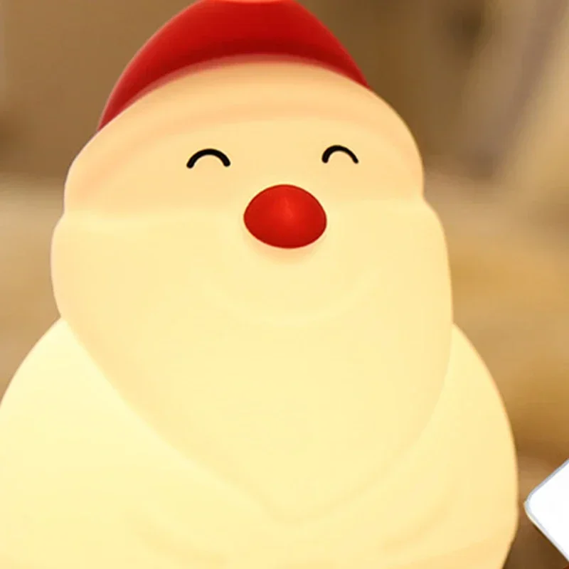 Led boneco de neve papai noel luzes da noite 7 cores pat toque mudança de cor proteção para os olhos quarto lâmpada de cabeceira presente de natal crianças