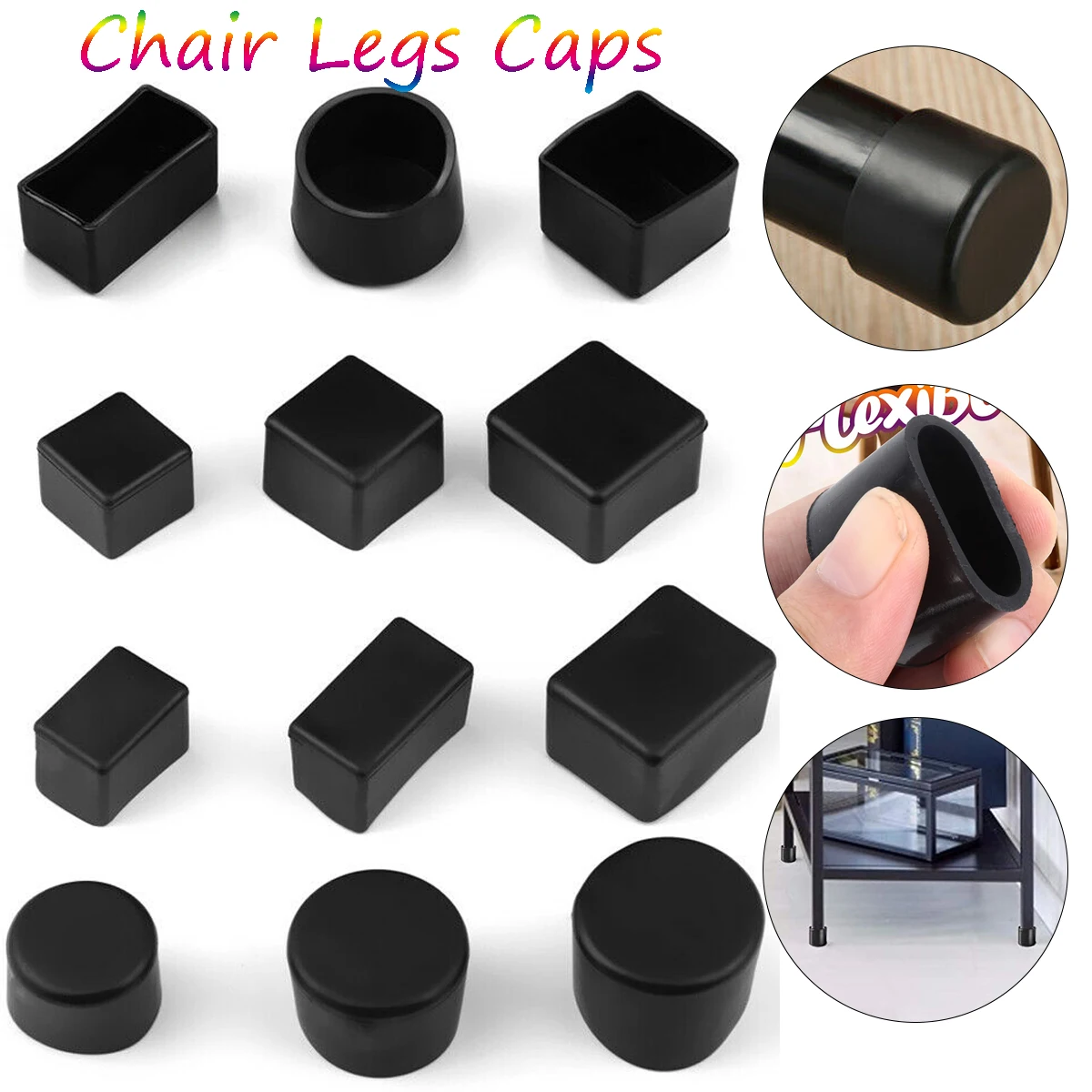 4 Pcs Rubber Chair Leg Caps Table Foot Dust Socks Cover Pads Pipe Plugs Flexible Floor Protectors for Patio Furniture Leveling