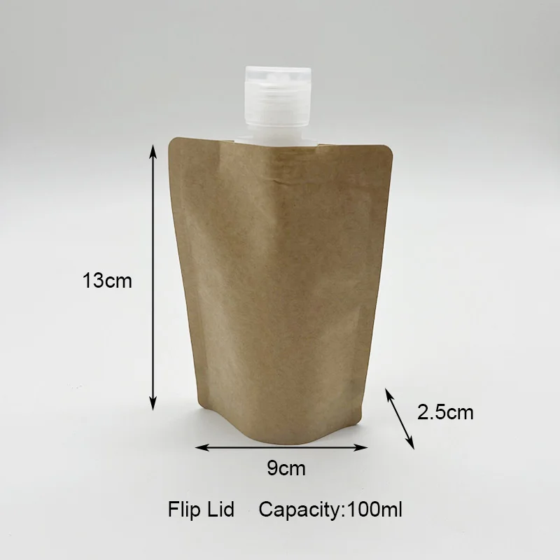 50pcs 50ml 100ml Kraft Paper Spout Pouch For Liquid Drink Disposable Packaging Bag Cosmetic Makeup Sample Sachet